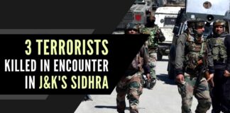 Three terrorists were killed in an encounter with security forces in Jammu and Kashmir's Sidhra on Wednesday
