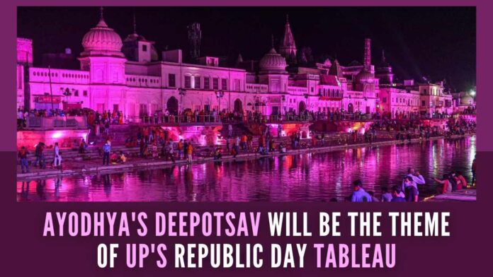 In the middle of the tableau, the city of Ayodhya is seen decked up to welcome Lord Ram on his arrival on the occasion of Deepotsav