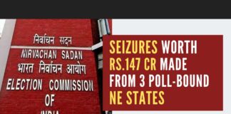 The poll panel said that seizures in the 3 poll-bound states marked a significant increase over 20 times as compared to the Assembly elections in 2018