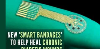 The smart bandages are made from a flexible and stretchy polymer containing embedded electronics and medication