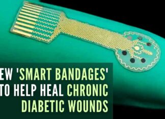 The smart bandages are made from a flexible and stretchy polymer containing embedded electronics and medication