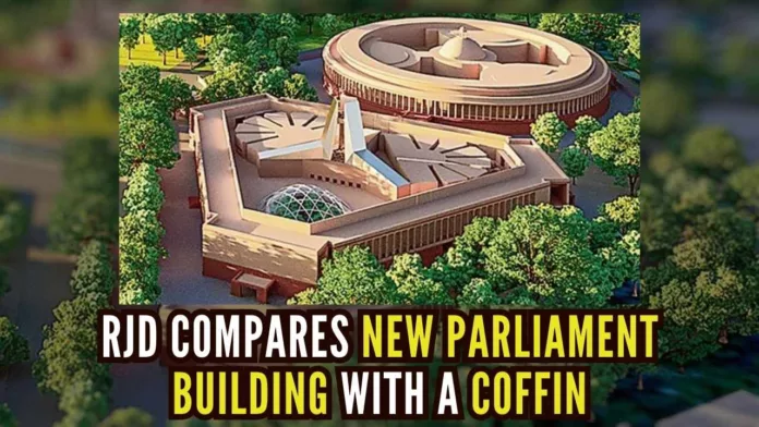 As the new building was inaugurated by PM, the ruling party in Bihar put out a tweet that showed a coffin and the new legislature building side by side