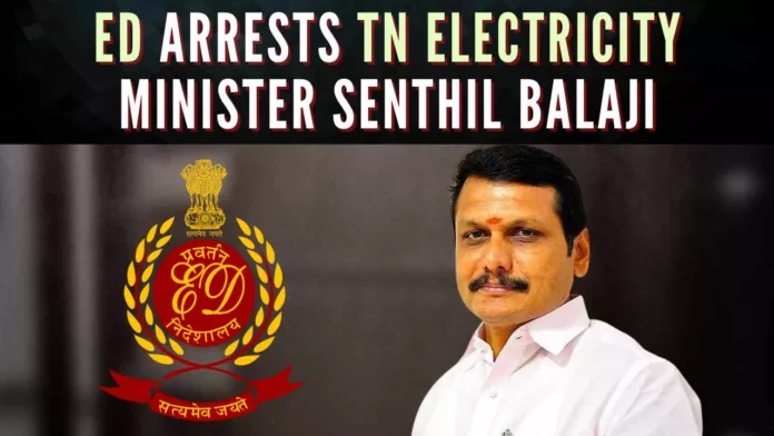 The arrest came after an 18-hour questioning at Senthil Balaji's residence in Chennai