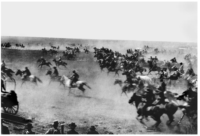 Pic 1. Settlers (called Boomers and Sooners) rush to stake claim take over Native American Territory in Oklahoma which was land grab appropriated by the US Government. (Circa 1880s)