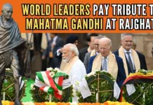 Prime Minister Narendra Modi welcomed the world leaders at Rajghat with a gift of khadi