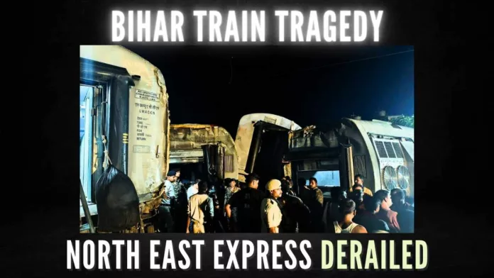 The North East Express was derailed at Raghunathpur railway station at 9.53 pm on Wednesday wherein 4 persons were killed and several injured