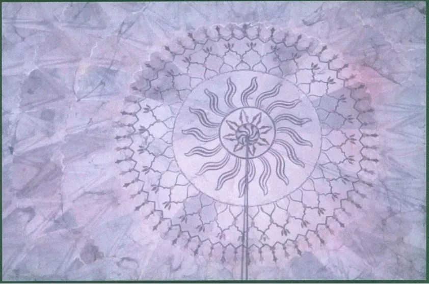 The image of the sun on the underside of the central dome of the Taj Mahal