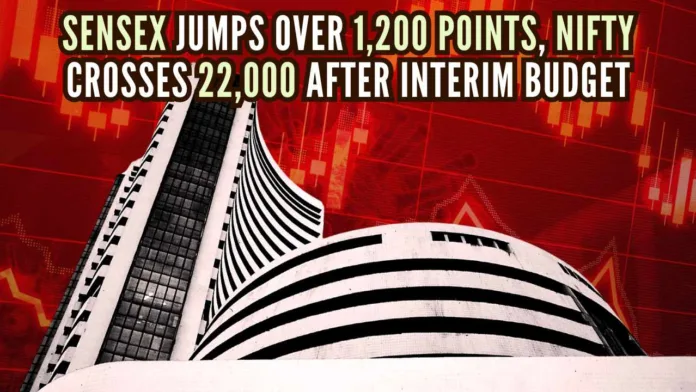 Sensex Jumps Over 1,200 Points, Nifty Crosses 22,000 after Interim Budget