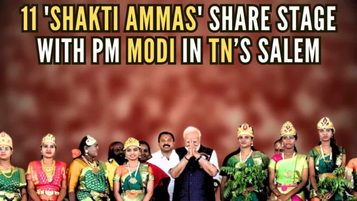 11 women dressed in traditional attires climbed the stage and shared a ‘special moment’ with PM Modi