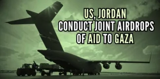 Two Jordan Armed Forces aircraft airdropped in the northern Gaza Strip, while three aircraft belonging to the US Air Force airdropped in the south