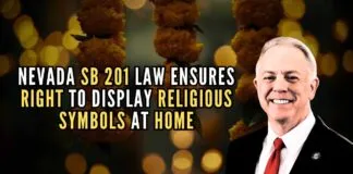 Nevada Governor signs SB 201 into law, allowing Hindu toran and religious displays on doorways. The law ensures freedom of religious expression in residential settings and takes effect before Diwali
